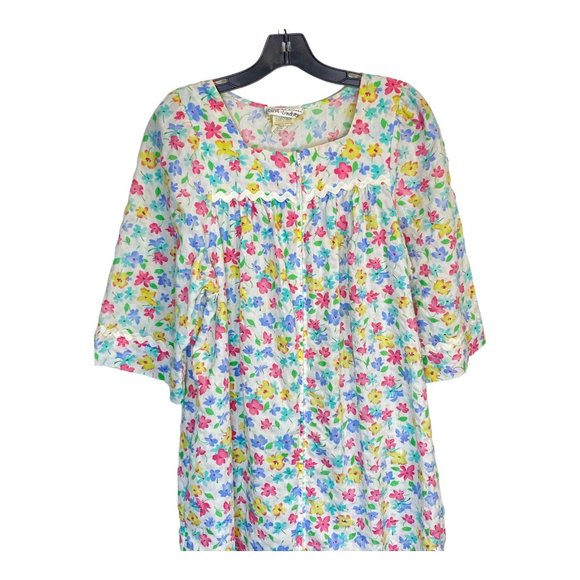 Vintage Miss Elaine Classics Floral Robe House Dress M Full Zip Lace Modest - Picture 3 of 15